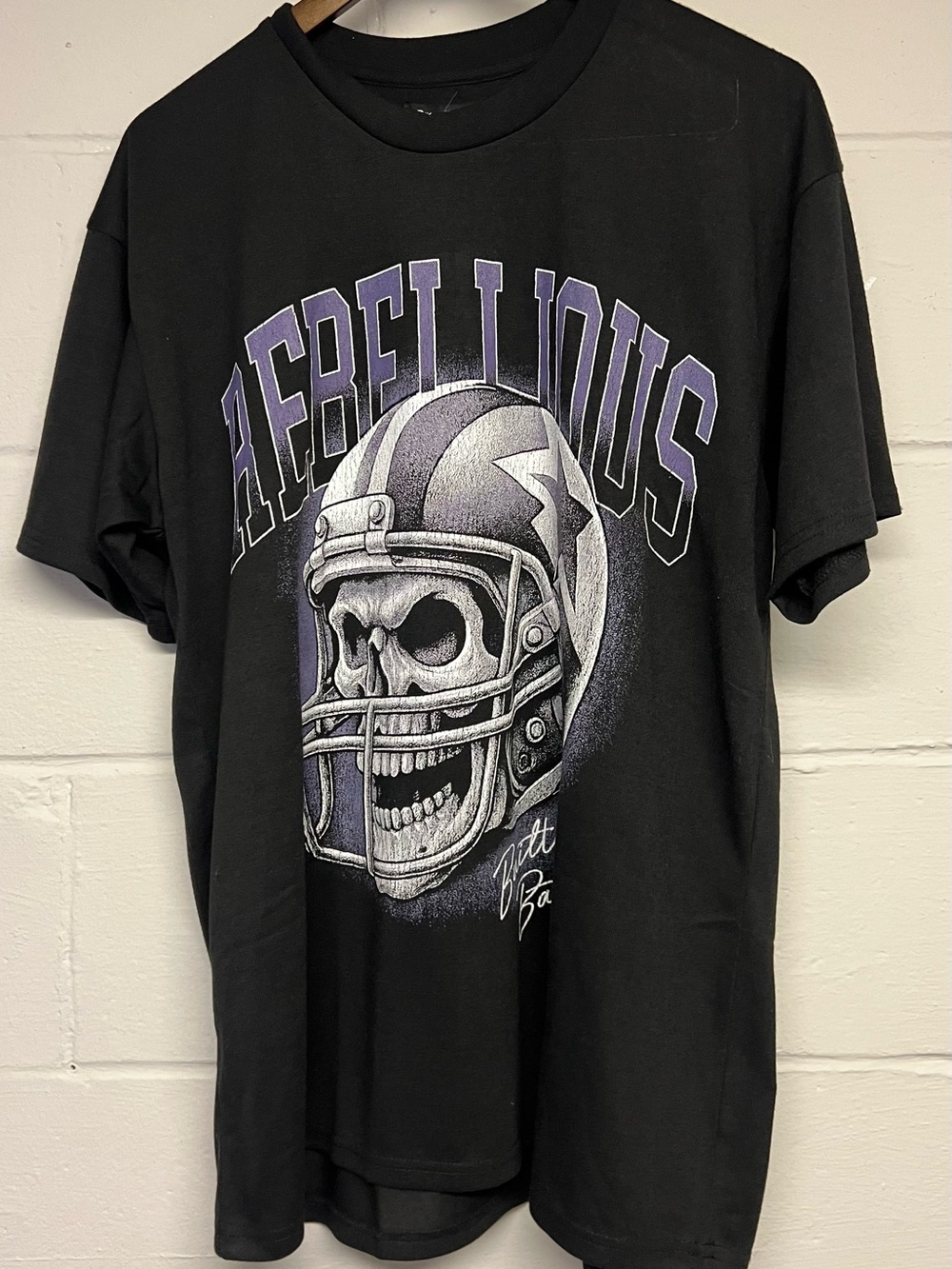 Black 'Rebellious' Graphic Skull Helmet Tee. Built For Battle Football.